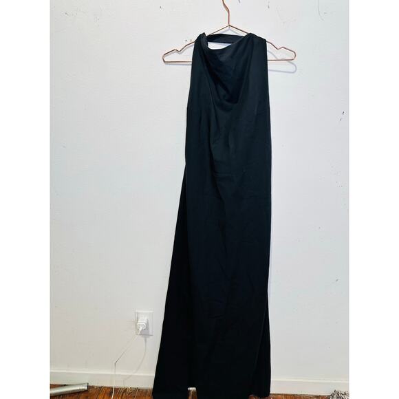 ROHE Black Open Back High Neckline Tie Strap Detail Floor Length Back Slit Dress - Picture 4 of 16